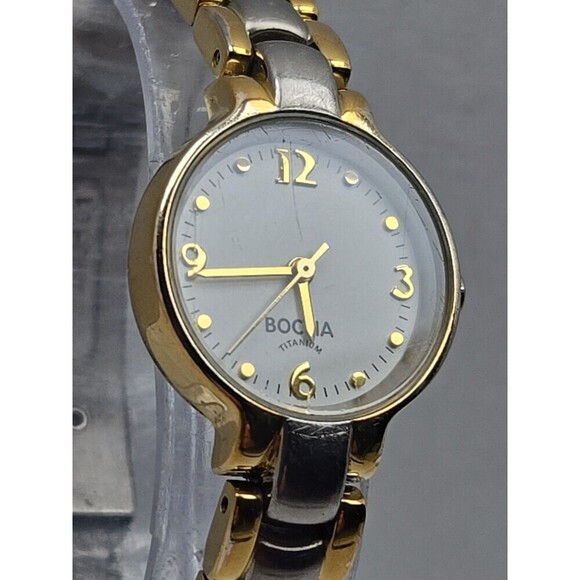 Boccia Titanium Womens Two Tone Watch White Dial Japan Quartz 5 Bar New Battery main image 9